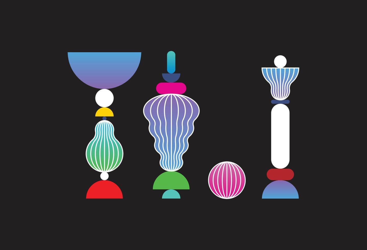 Trendy modern graphic element vector set. Vase shapes in colors, memphis design inspired elements. Volumetric 3d shapes. Gradient color.