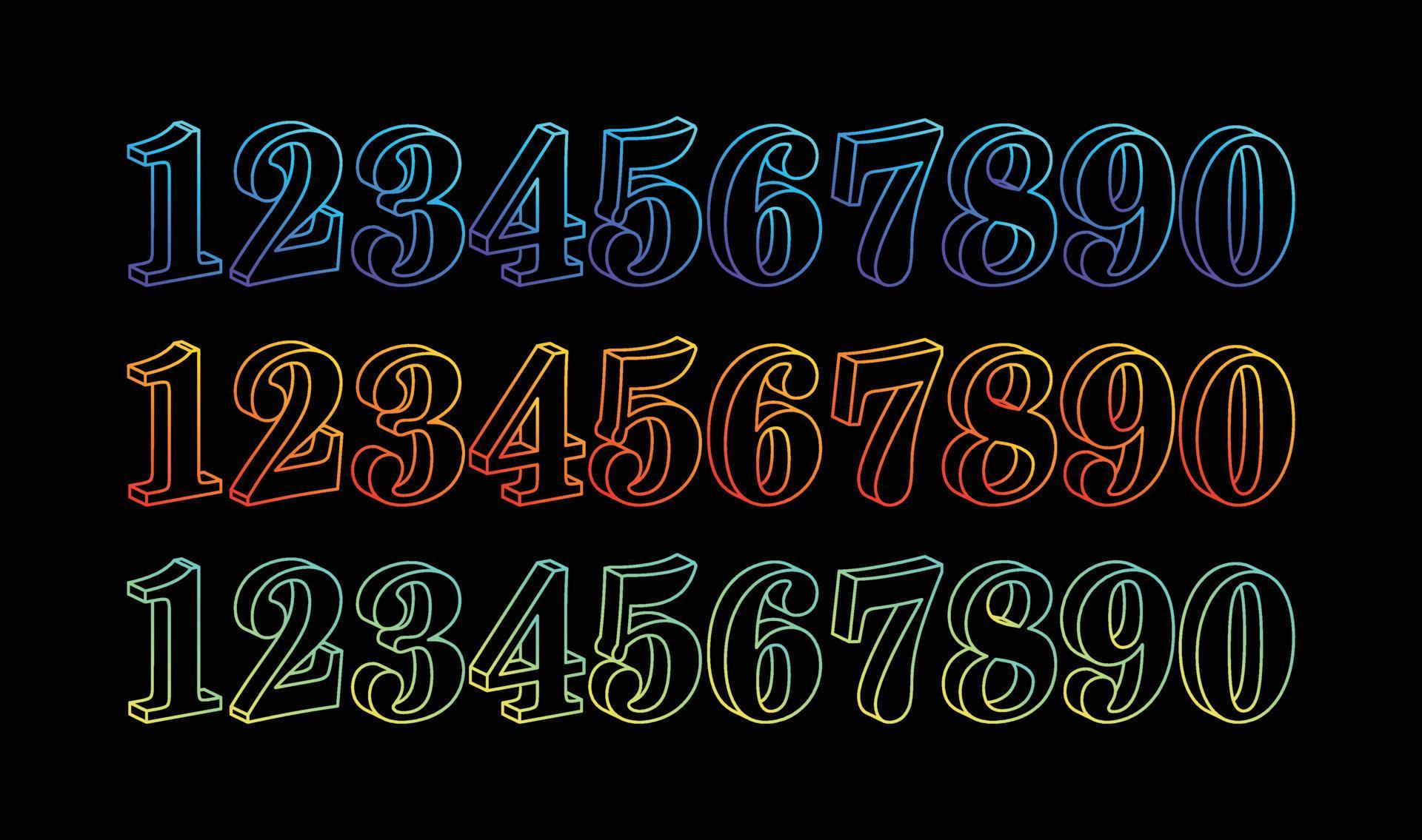 Neon 3D number set. Typographic element set. Glowing neon numbers. Neon ...