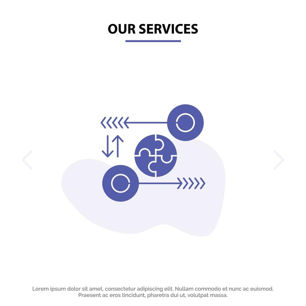 Our Services Puzzle Business Idea Marketing Pertinent Solid Glyph Icon Web card Template vector