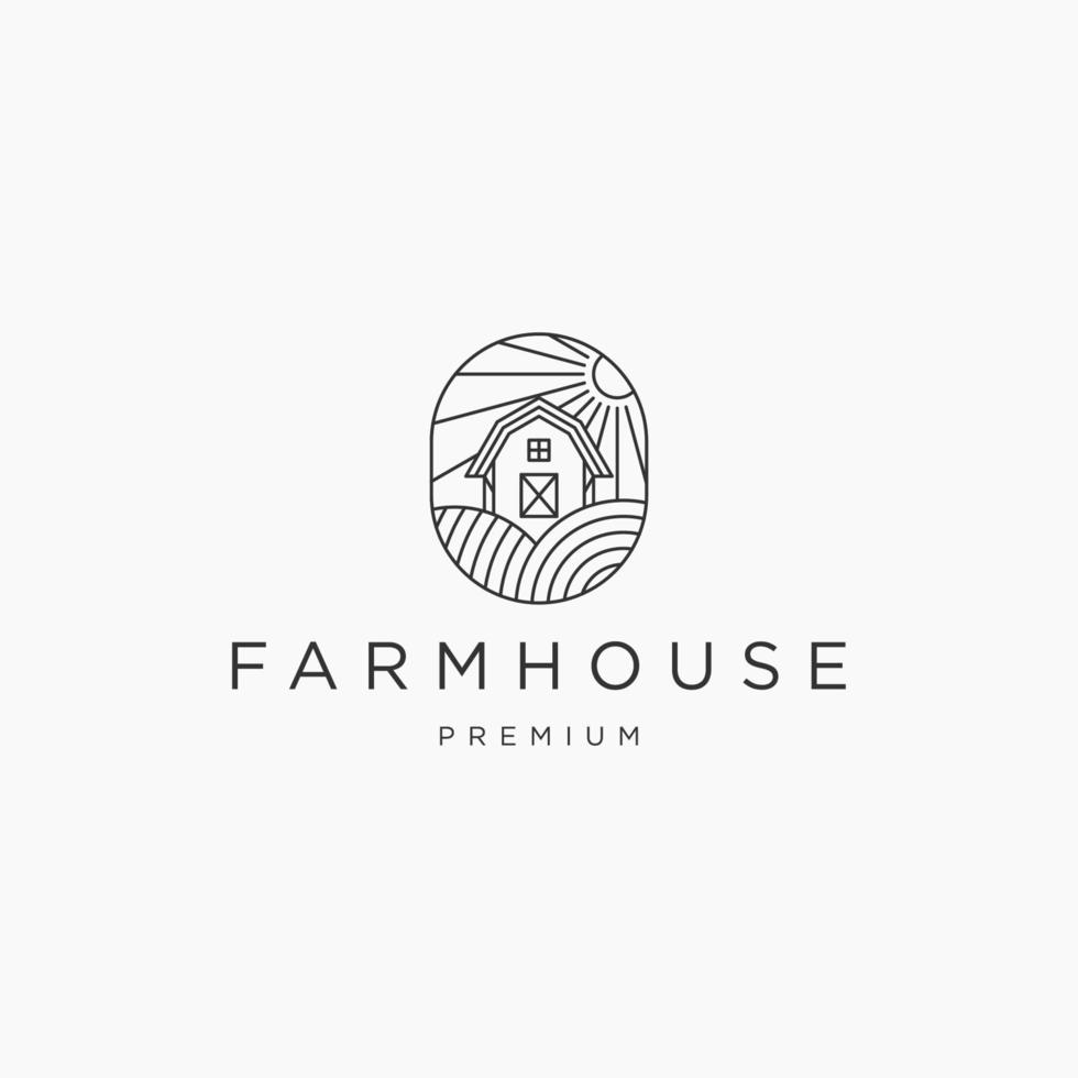 Farm house line art logo icon design template vector