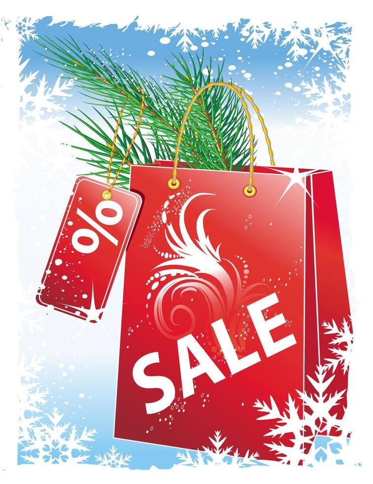 Christmas sale with a red shopping bag vector