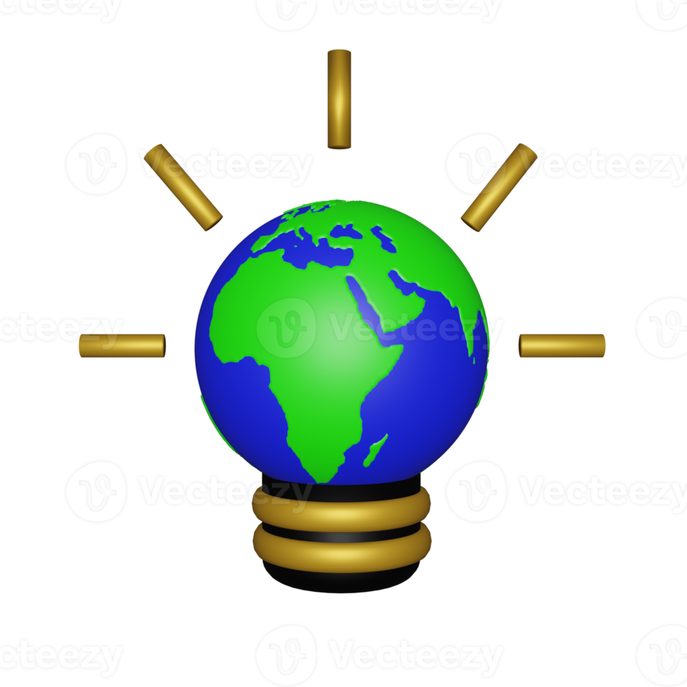3D illustration of planet earth inside an energy saving lamp, perfect to use as an additional element in your designs, templates, banners and poster designs png