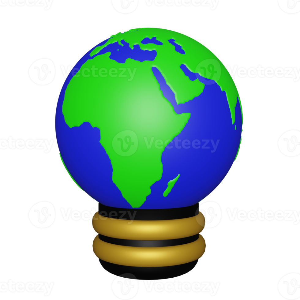 3D illustration of planet earth inside an energy saving lamp, perfect to use as an additional element in your designs, templates, banners and poster designs png