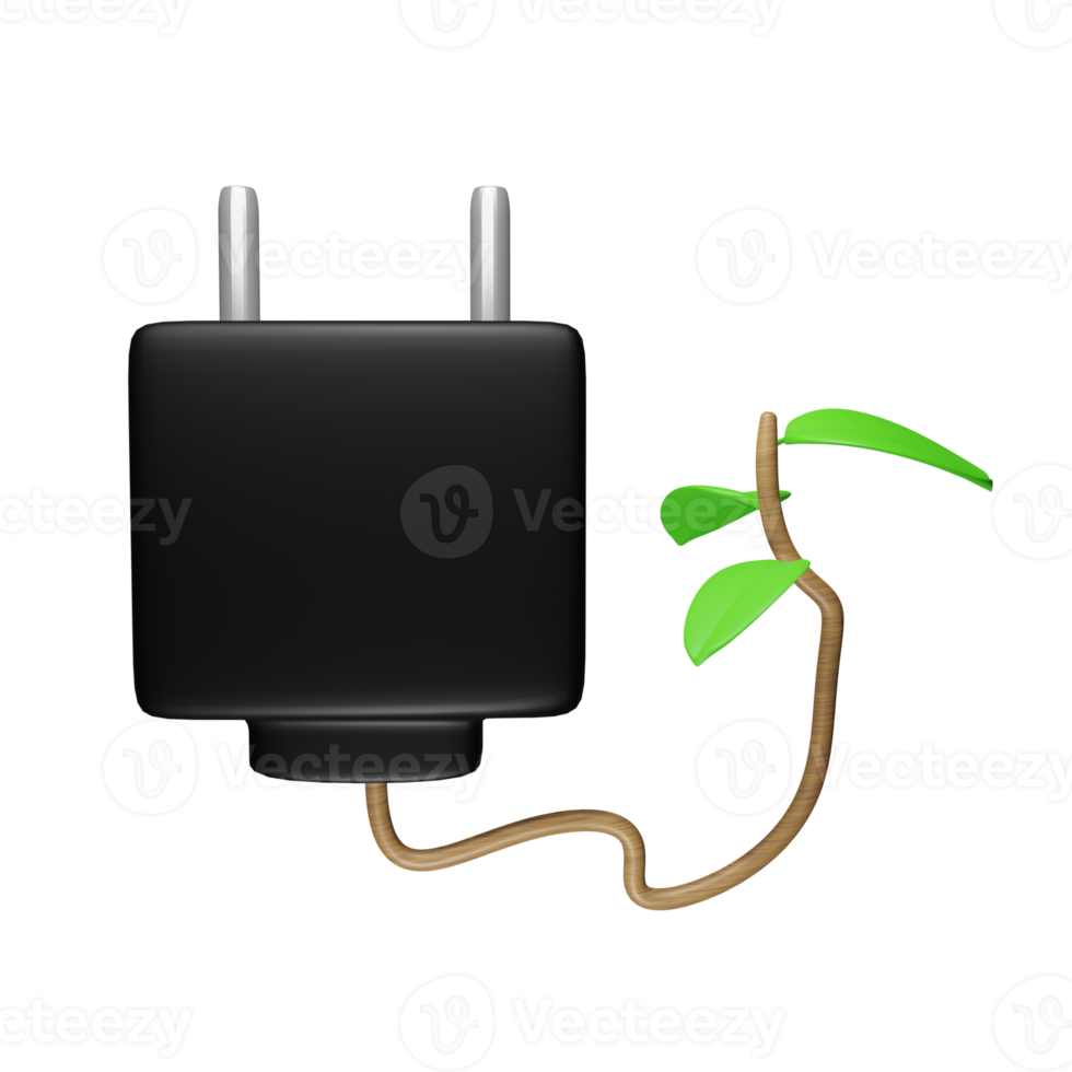 The Power Plug with 3d Leaf  Illustration, is perfect to use as an additional element in your designs, templates, banners and poster designs png