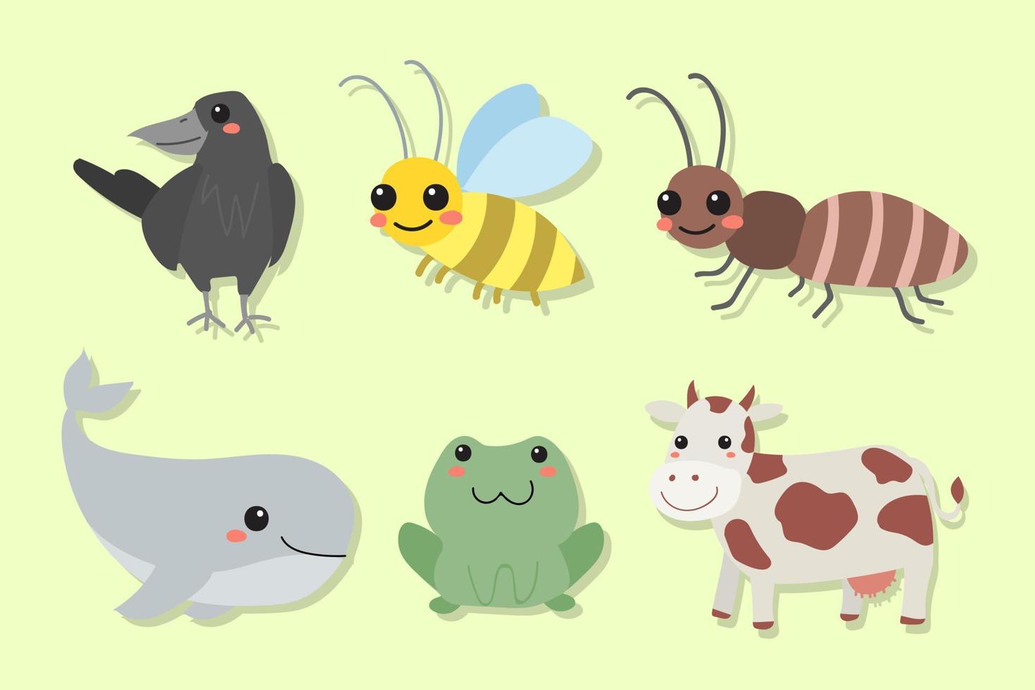 linda colección de plantillas de animales de dibujos animados vector