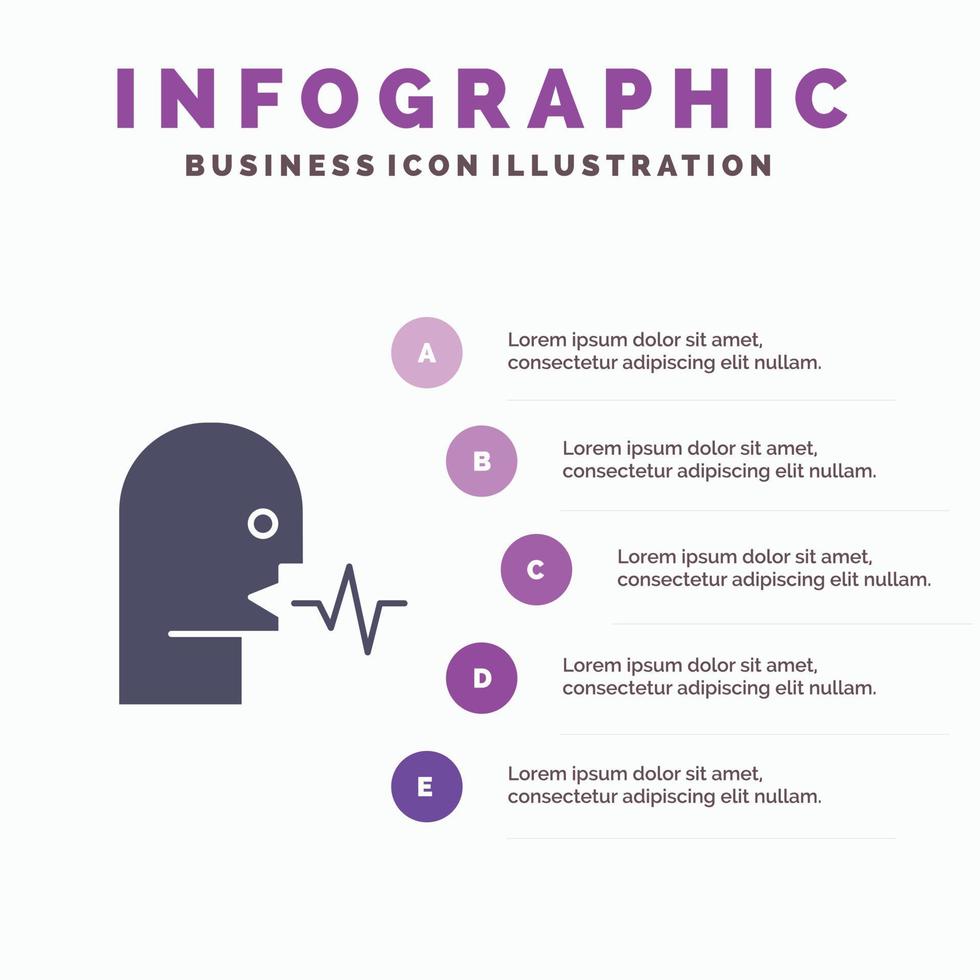 audio humano persona habla hablar sólido icono infografía 5 pasos presentación antecedentes vector