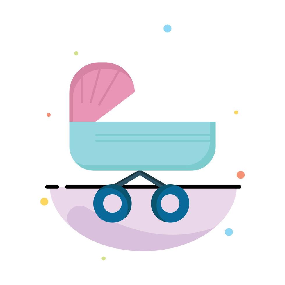 trolly baby kids push stroller Flat Color Icon Vector