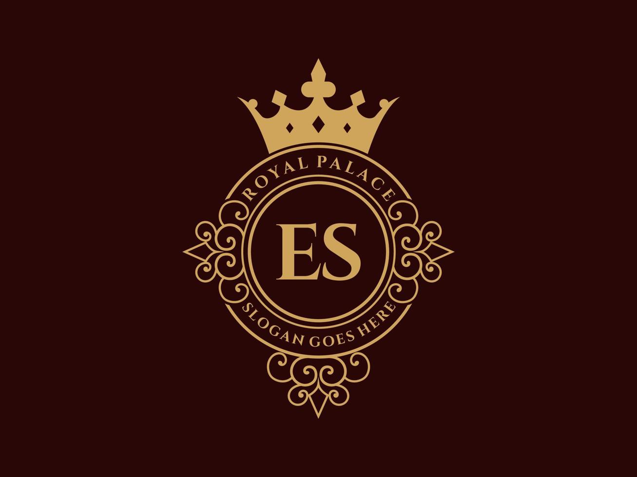 Letter ES Antique royal luxury victorian logo with ornamental frame. vector