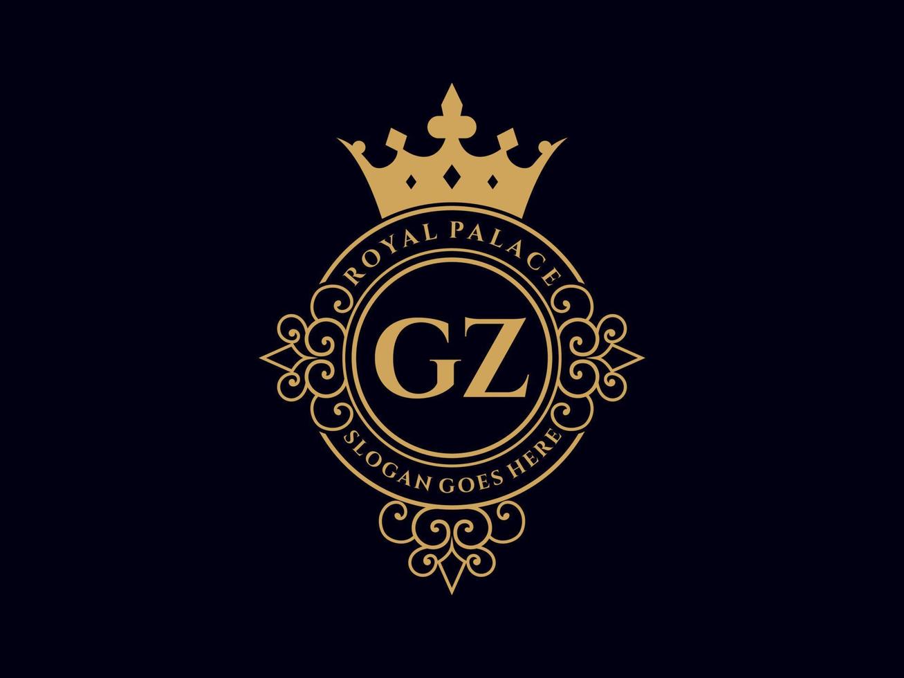 letra gz logotipo victoriano de lujo real antiguo con marco ornamental. vector