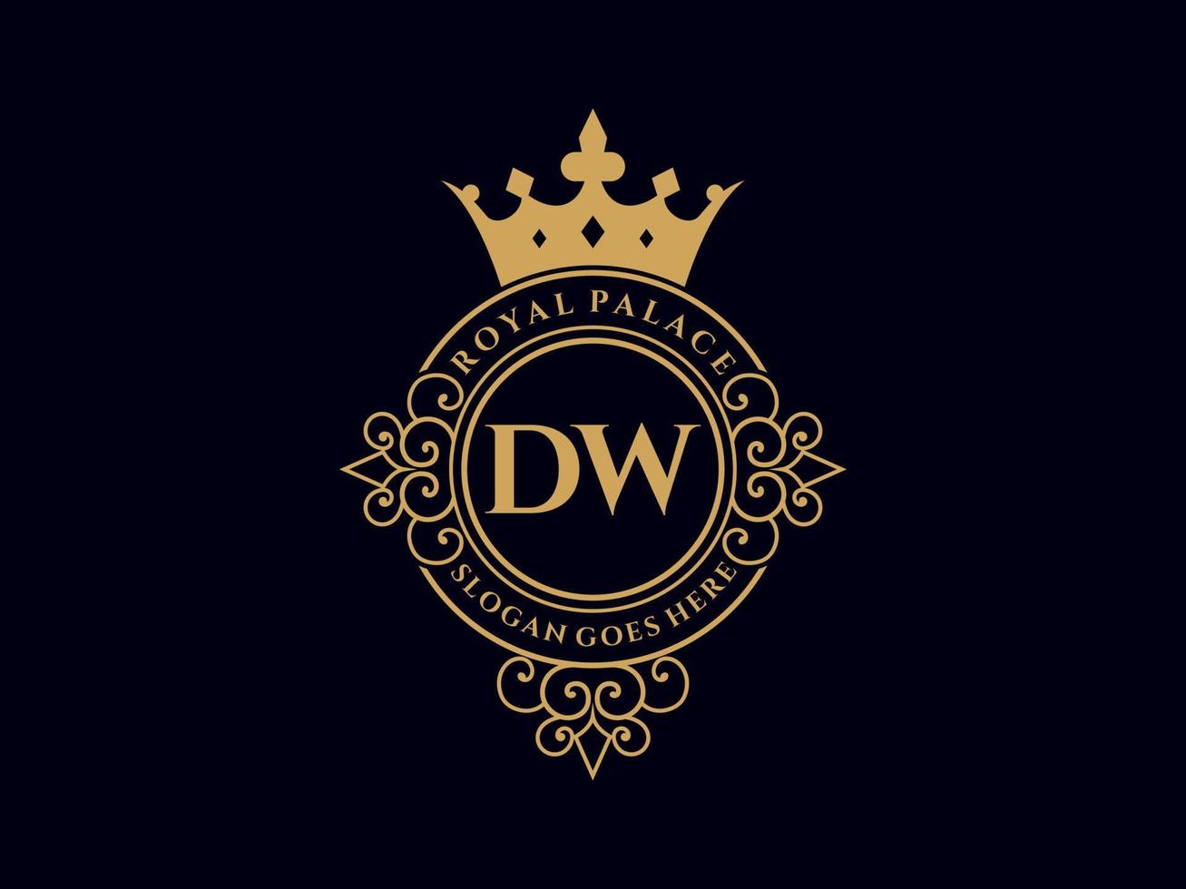 Letter DW Antique royal luxury victorian logo with ornamental frame. vector