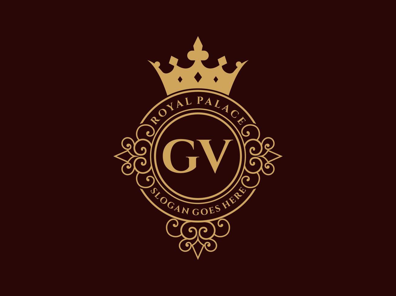 Letter GV Antique royal luxury victorian logo with ornamental frame. vector