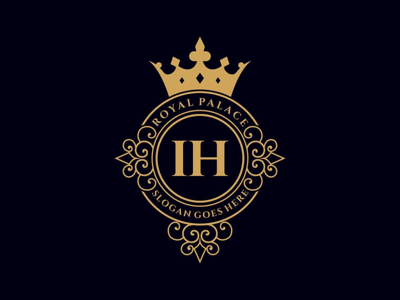 Letter IH Antique royal luxury victorian logo with ornamental frame. vector