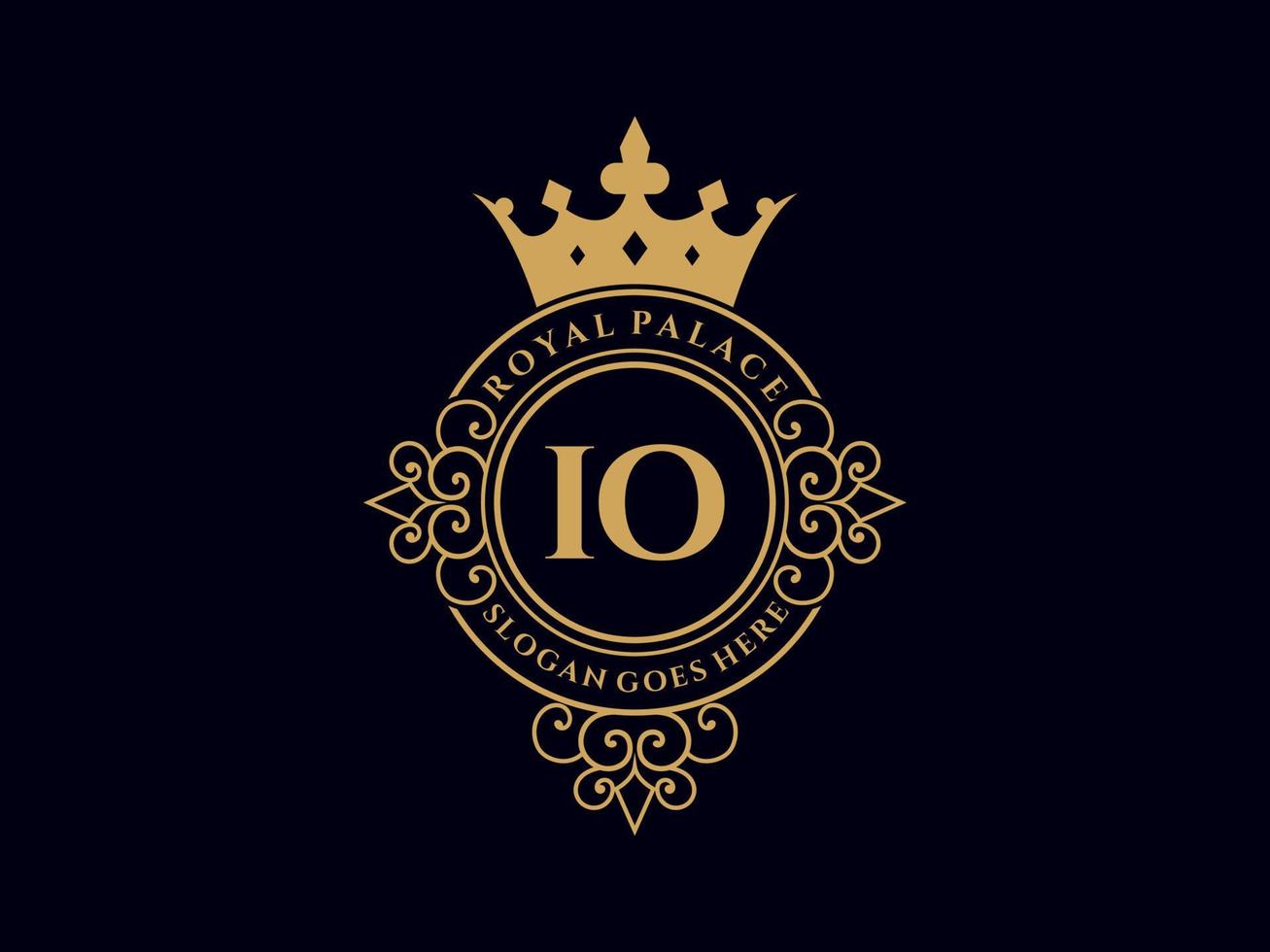 Letter IO Antique royal luxury victorian logo with ornamental frame. vector