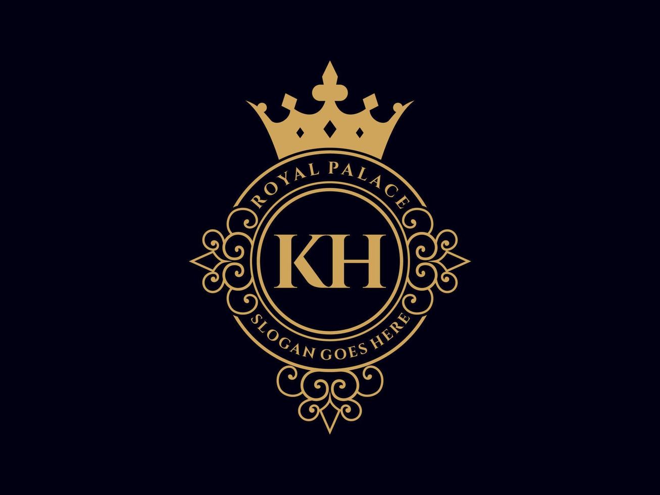 Letter KH Antique royal luxury victorian logo with ornamental frame. vector