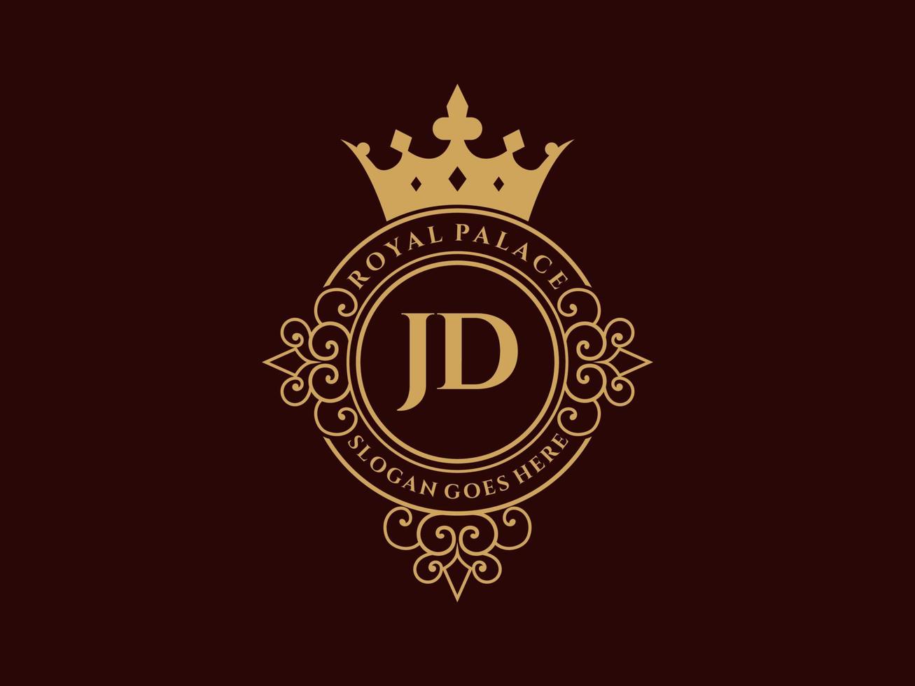 Letter JD Antique royal luxury victorian logo with ornamental frame. vector