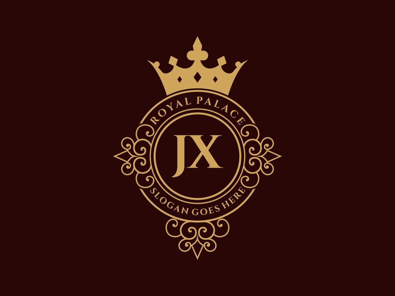 Letter JX Antique royal luxury victorian logo with ornamental frame. vector