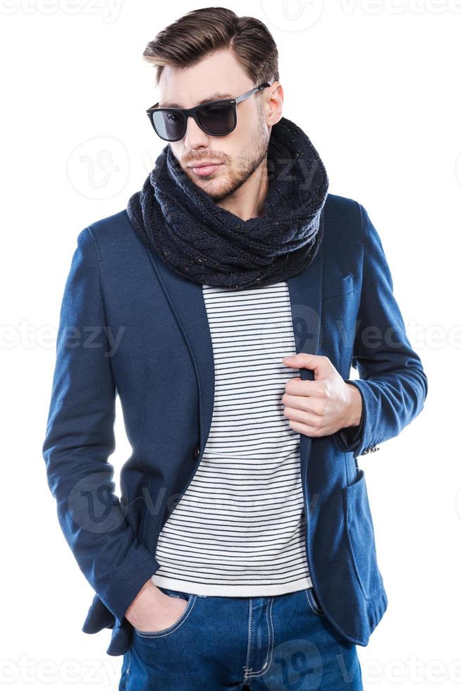 Stylish handsome. Fashionable young man in smart casual wear posing against white background photo