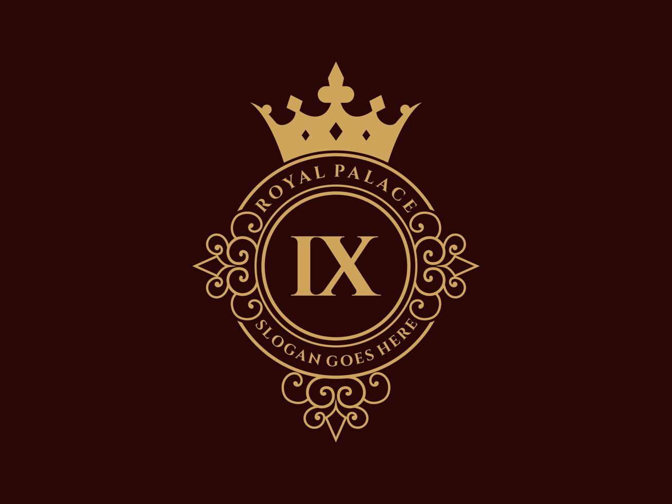 Letter IX Antique royal luxury victorian logo with ornamental frame. vector