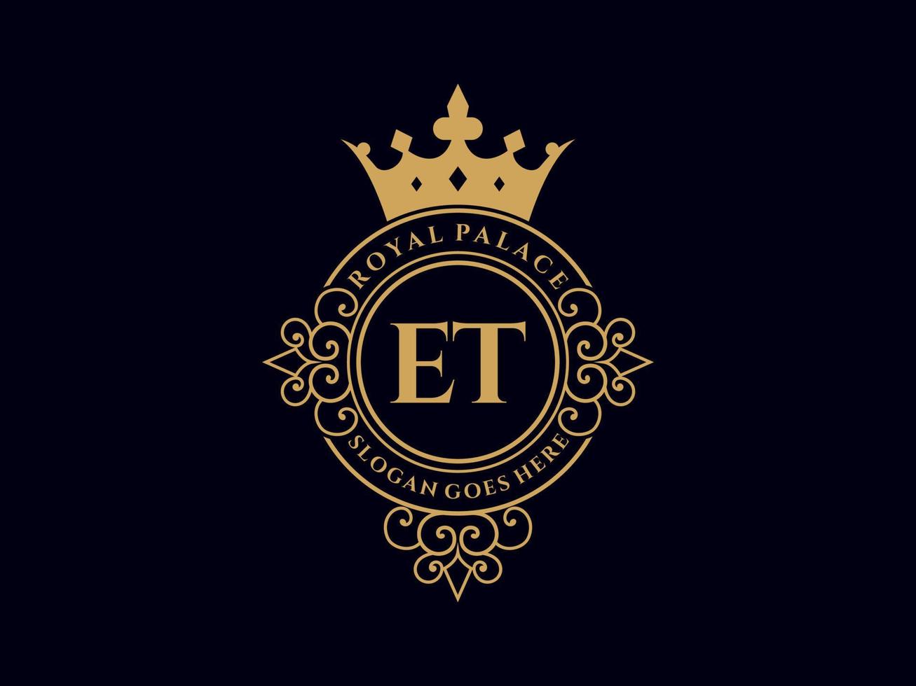 Letter ET Antique royal luxury victorian logo with ornamental frame. vector