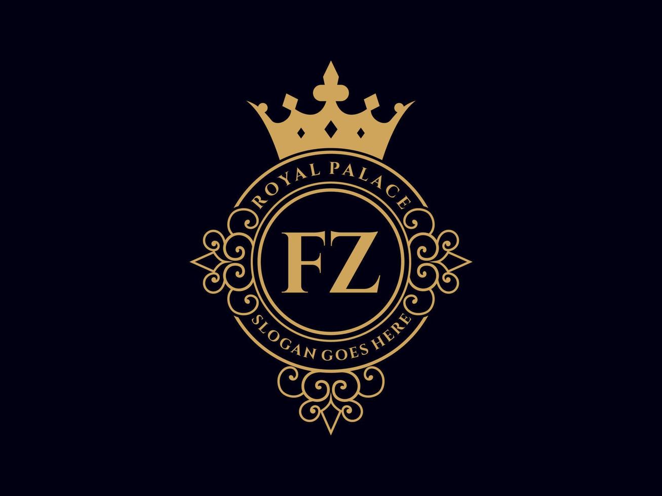 Letter FZ Antique royal luxury victorian logo with ornamental frame. vector