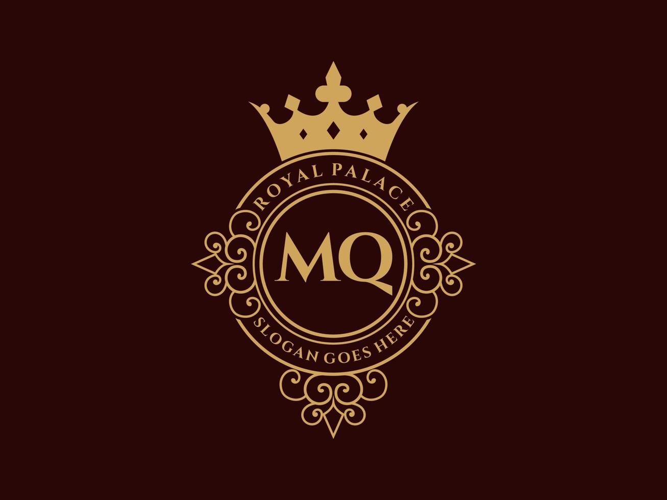 letra mq logotipo victoriano de lujo real antiguo con marco ornamental. vector