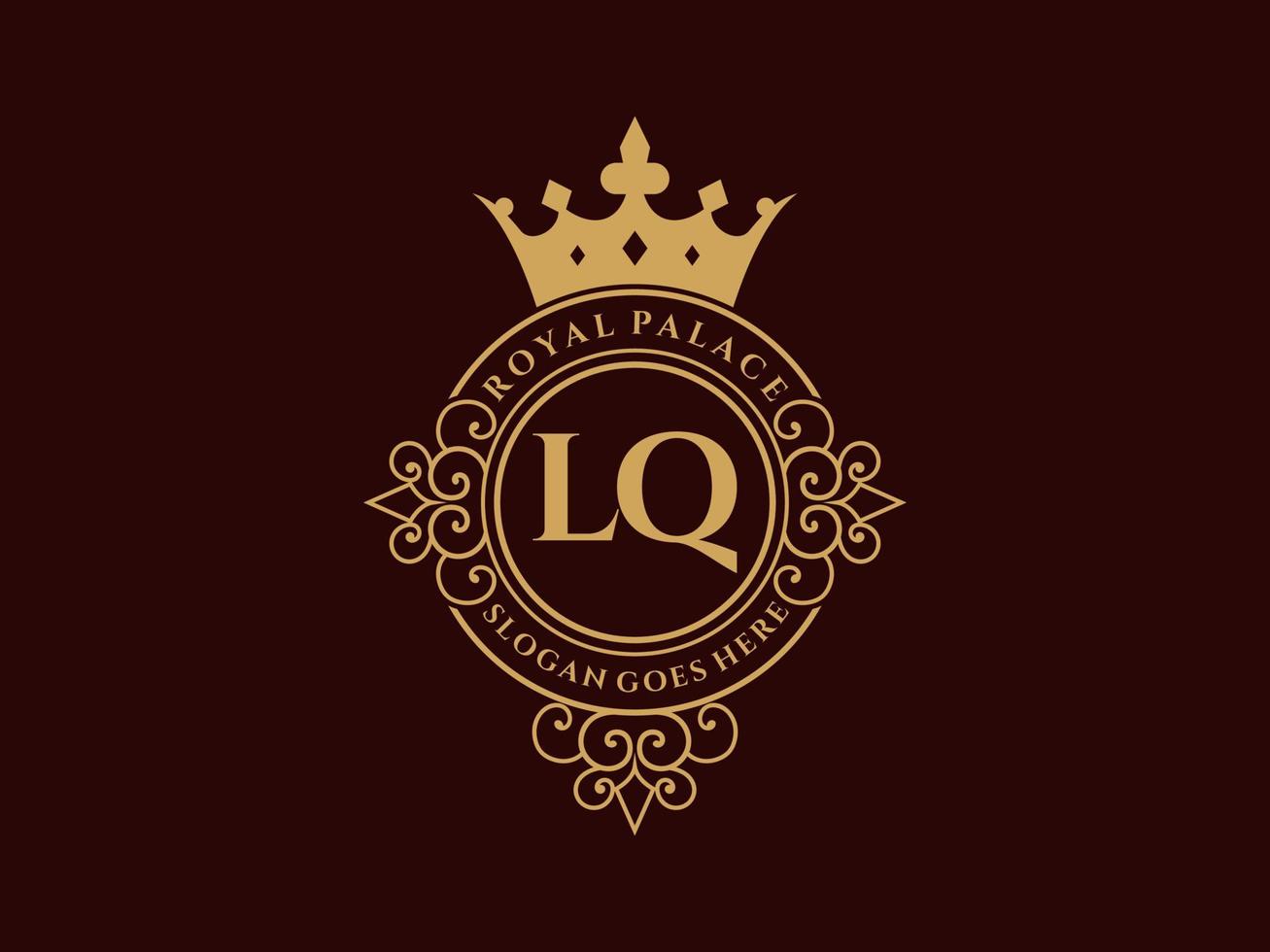 letra lq logotipo victoriano de lujo real antiguo con marco ornamental. vector