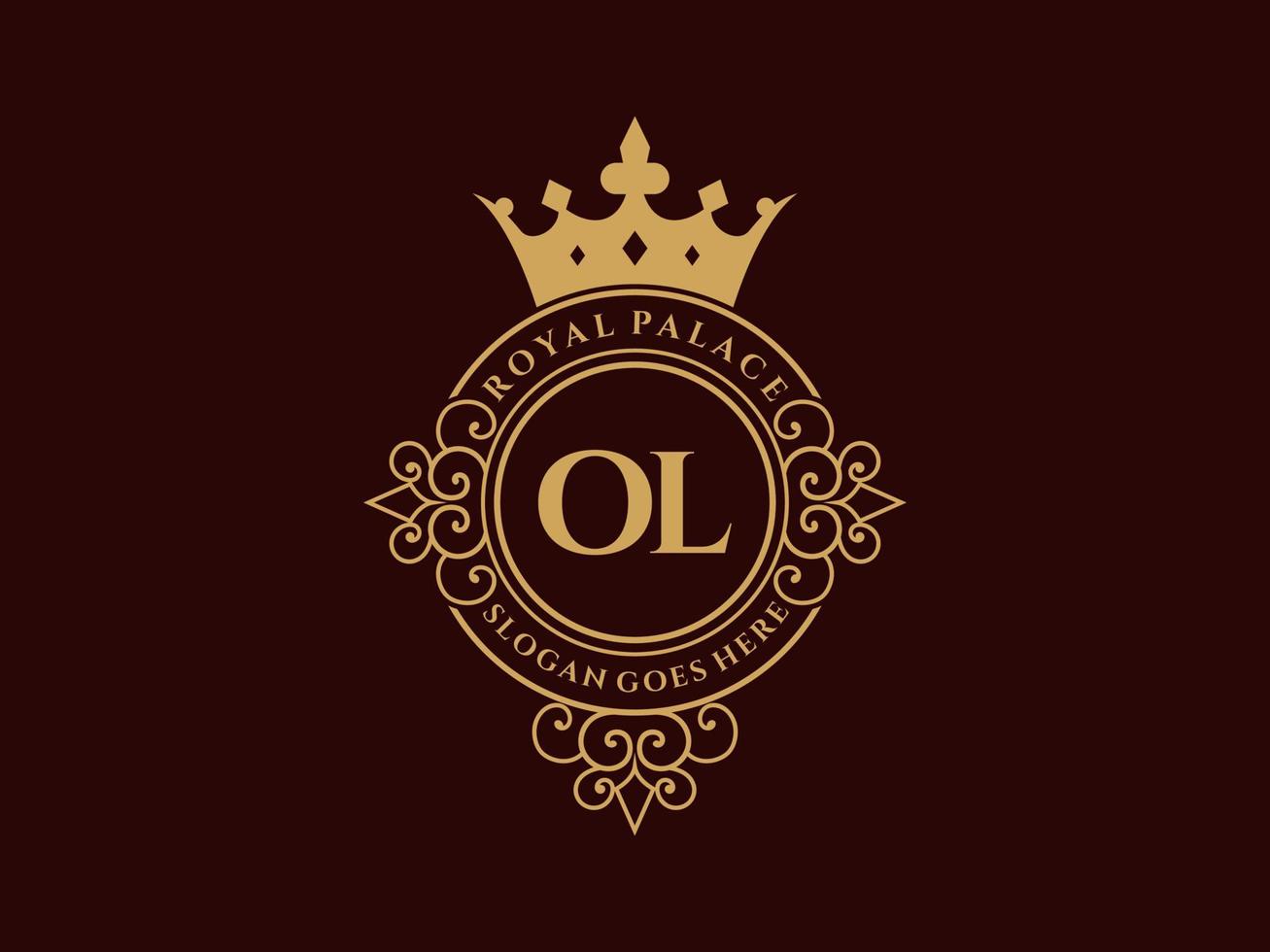 Letter OL Antique royal luxury victorian logo with ornamental frame. vector