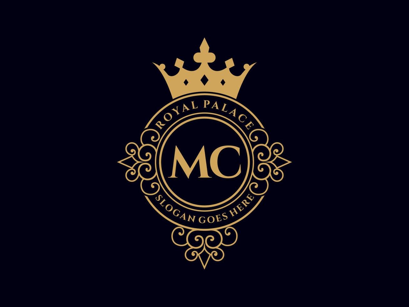 Letter MC  Antique royal luxury victorian logo with ornamental frame. vector