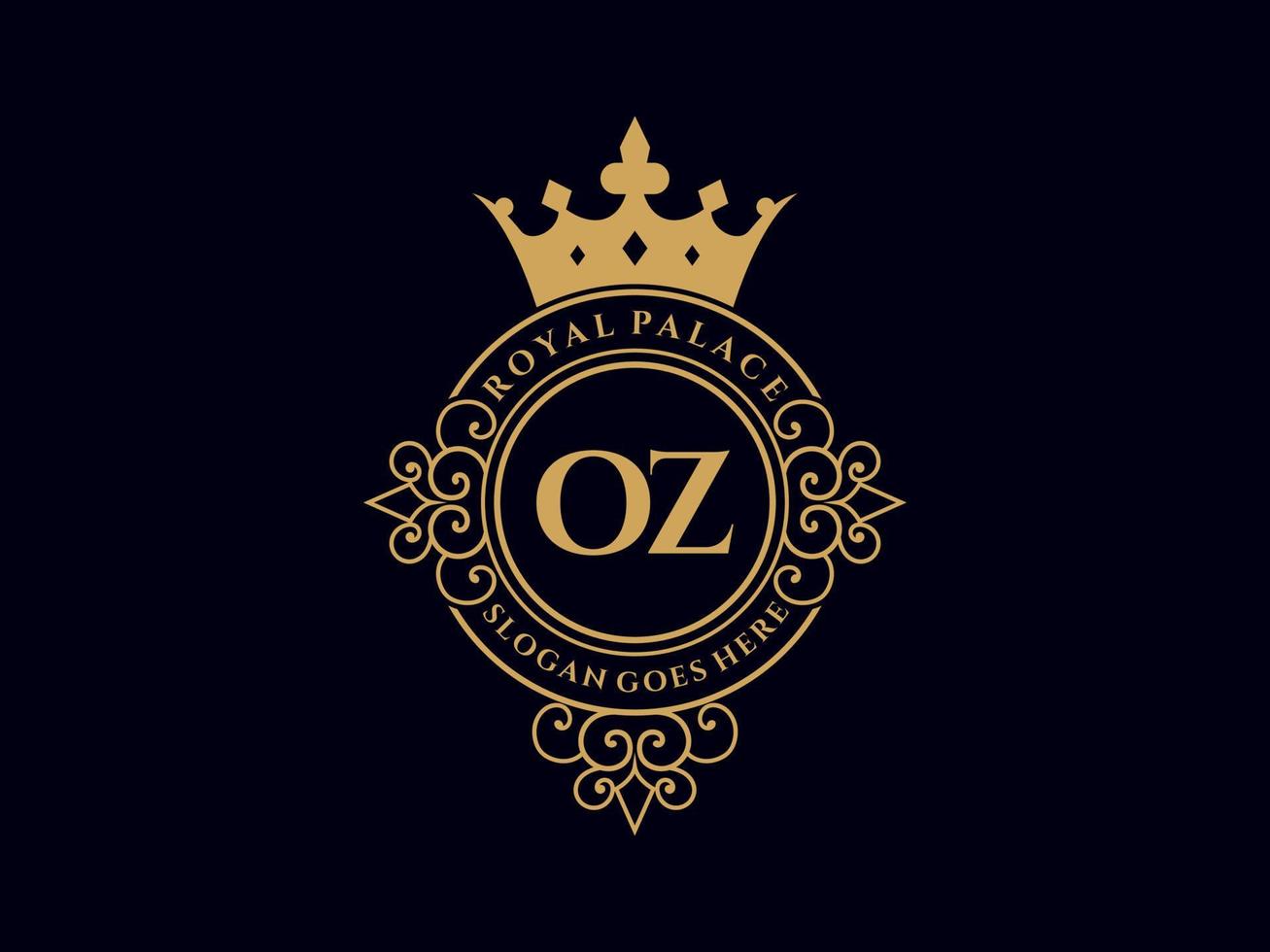 letra oz logotipo victoriano de lujo real antiguo con marco ornamental. vector