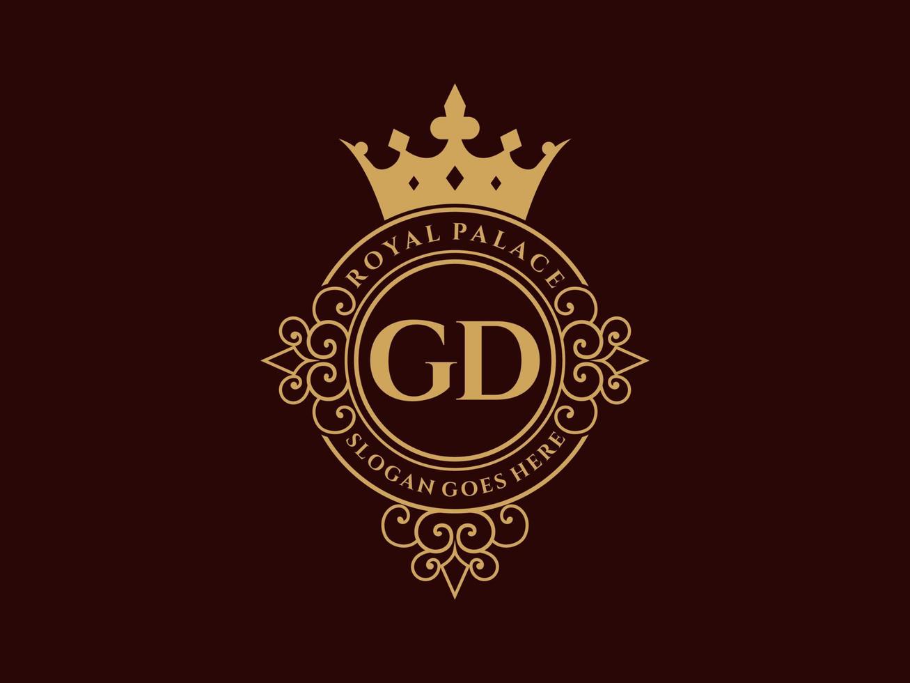 letra gd antiguo logotipo victoriano de lujo real con marco ornamental. vector