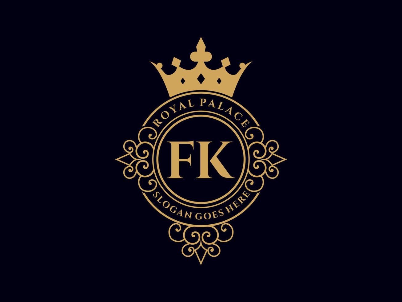 letra fk logotipo victoriano de lujo real antiguo con marco ornamental. vector