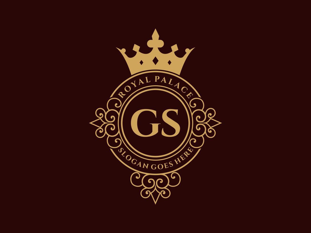Letter GS Antique royal luxury victorian logo with ornamental frame. vector