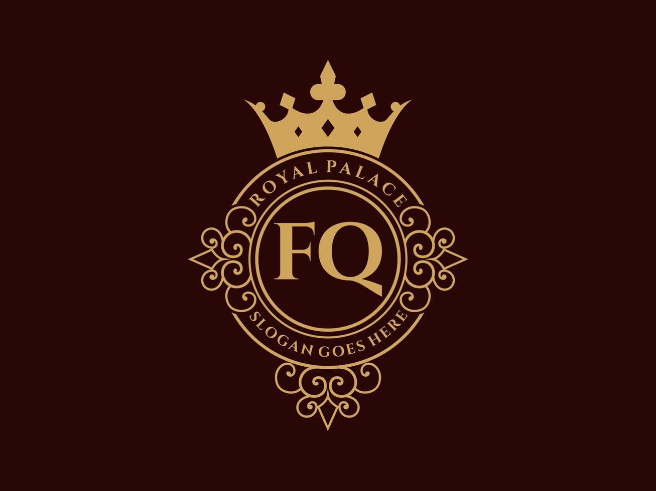 Letter FQ Antique royal luxury victorian logo with ornamental frame. vector