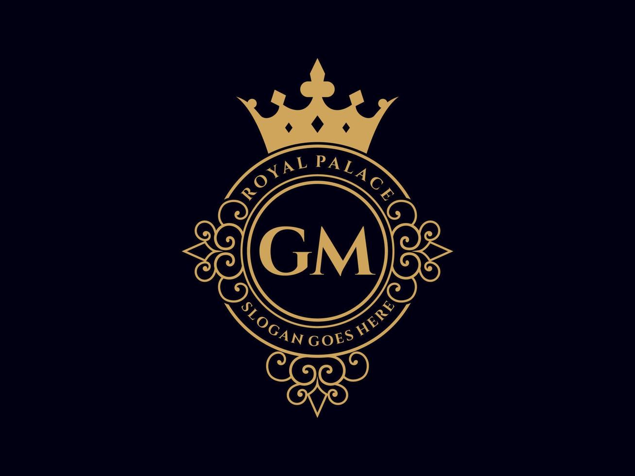 letra gm logotipo victoriano de lujo real antiguo con marco ornamental. vector