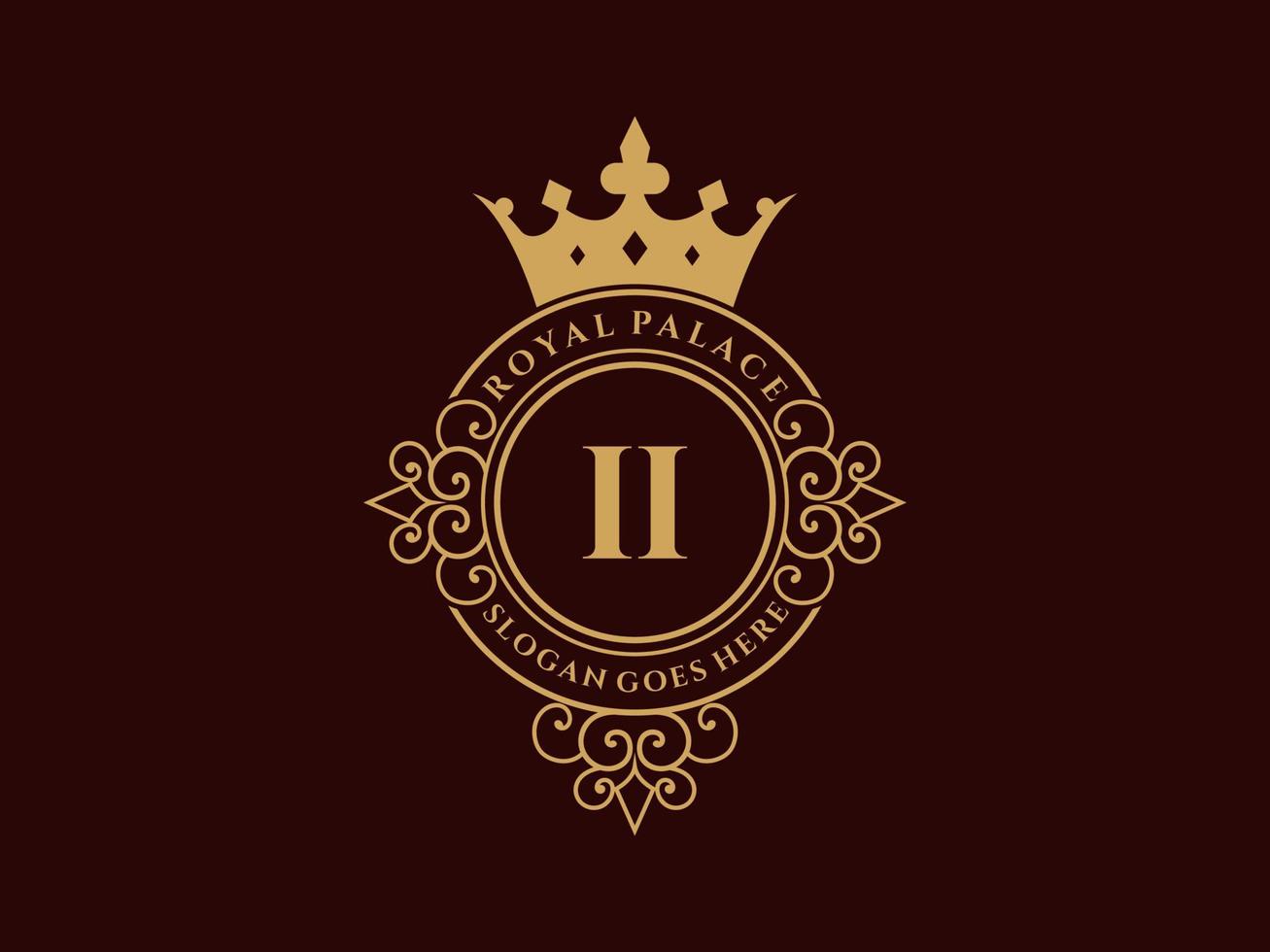 Letter II Antique royal luxury victorian logo with ornamental frame. vector