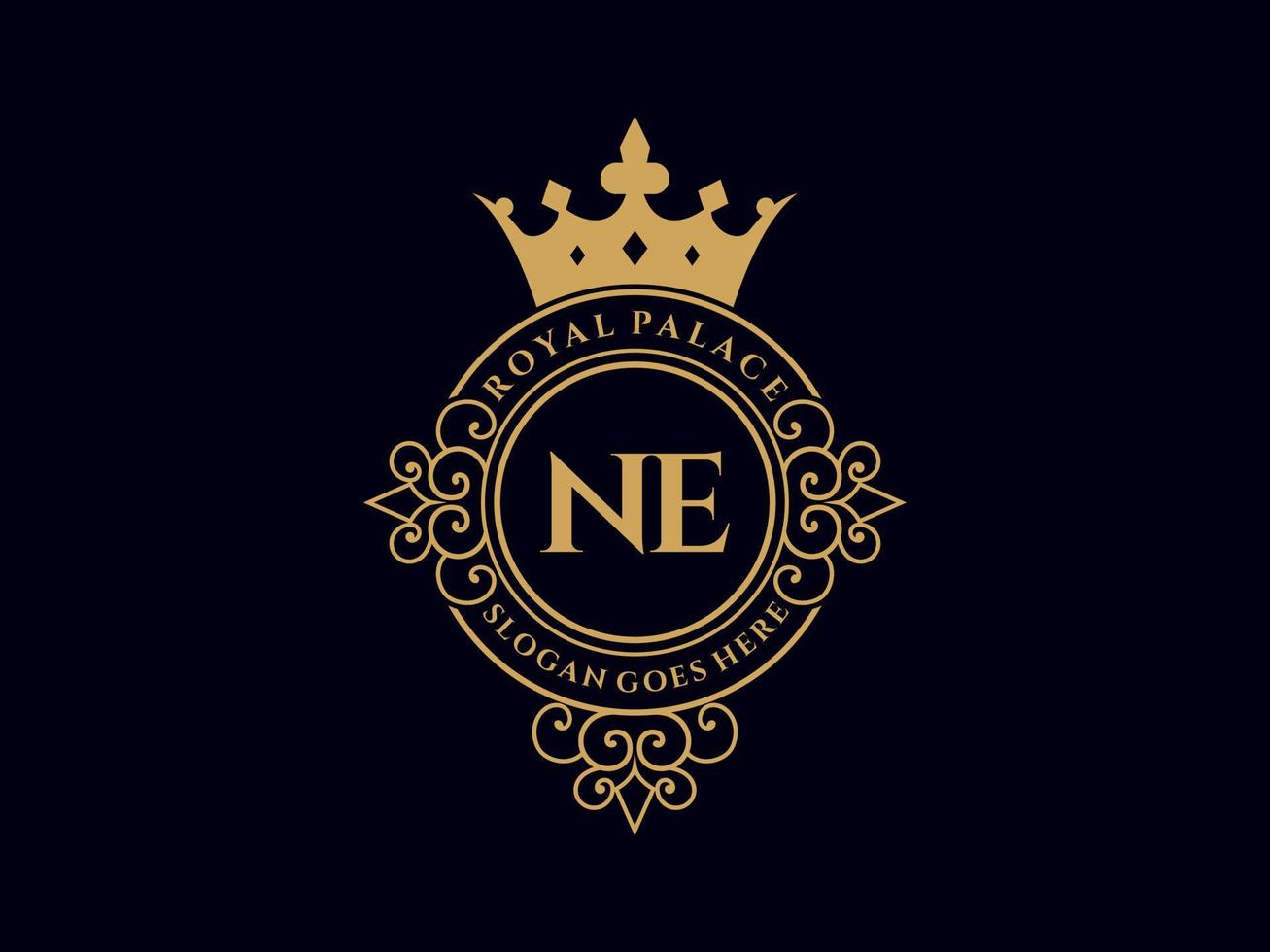 Letter NE  Antique royal luxury victorian logo with ornamental frame. vector