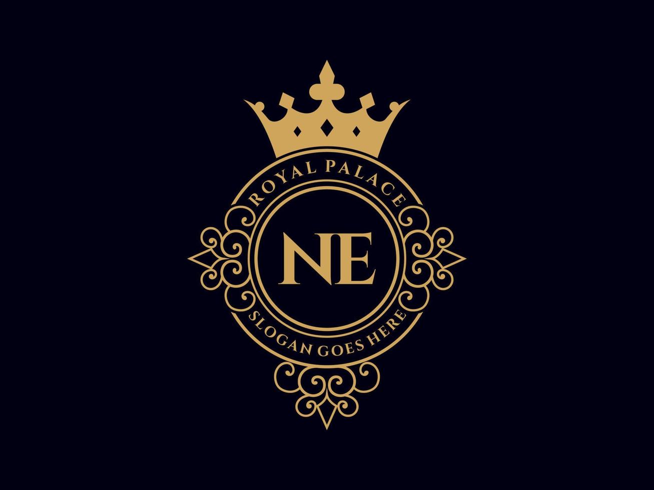 Letter NE  Antique royal luxury victorian logo with ornamental frame. vector