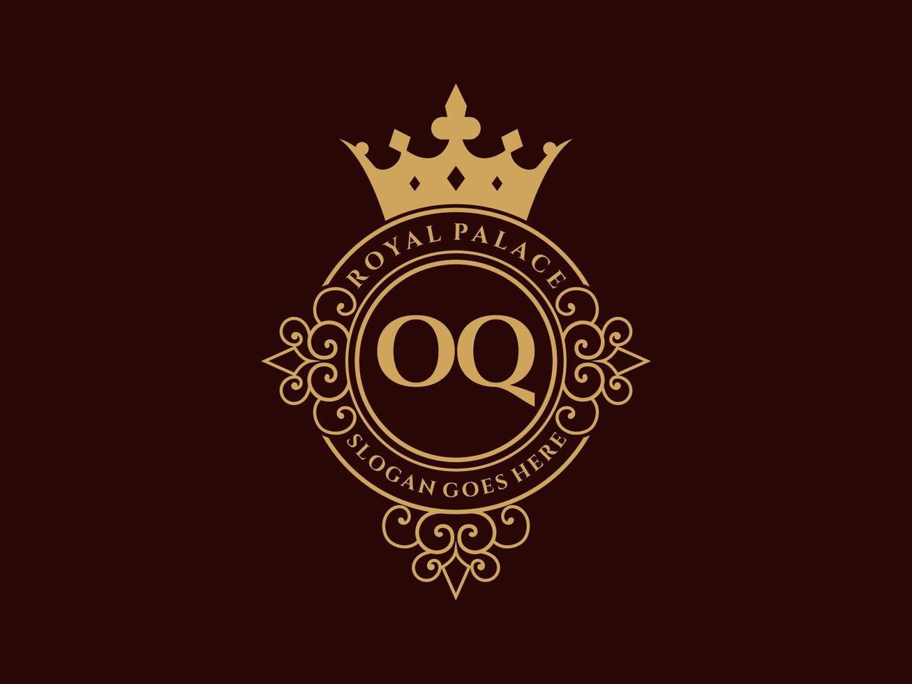 Letter OQ Antique royal luxury victorian logo with ornamental frame. vector