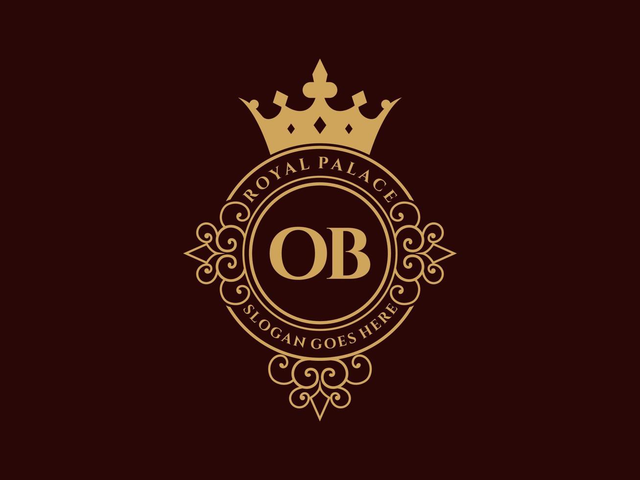 Letter OB Antique royal luxury victorian logo with ornamental frame. vector