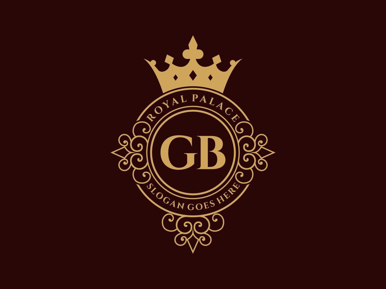Letter GB Antique royal luxury victorian logo with ornamental frame. vector