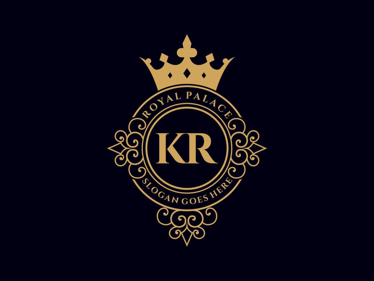 Letter KR Antique royal luxury victorian logo with ornamental frame. vector
