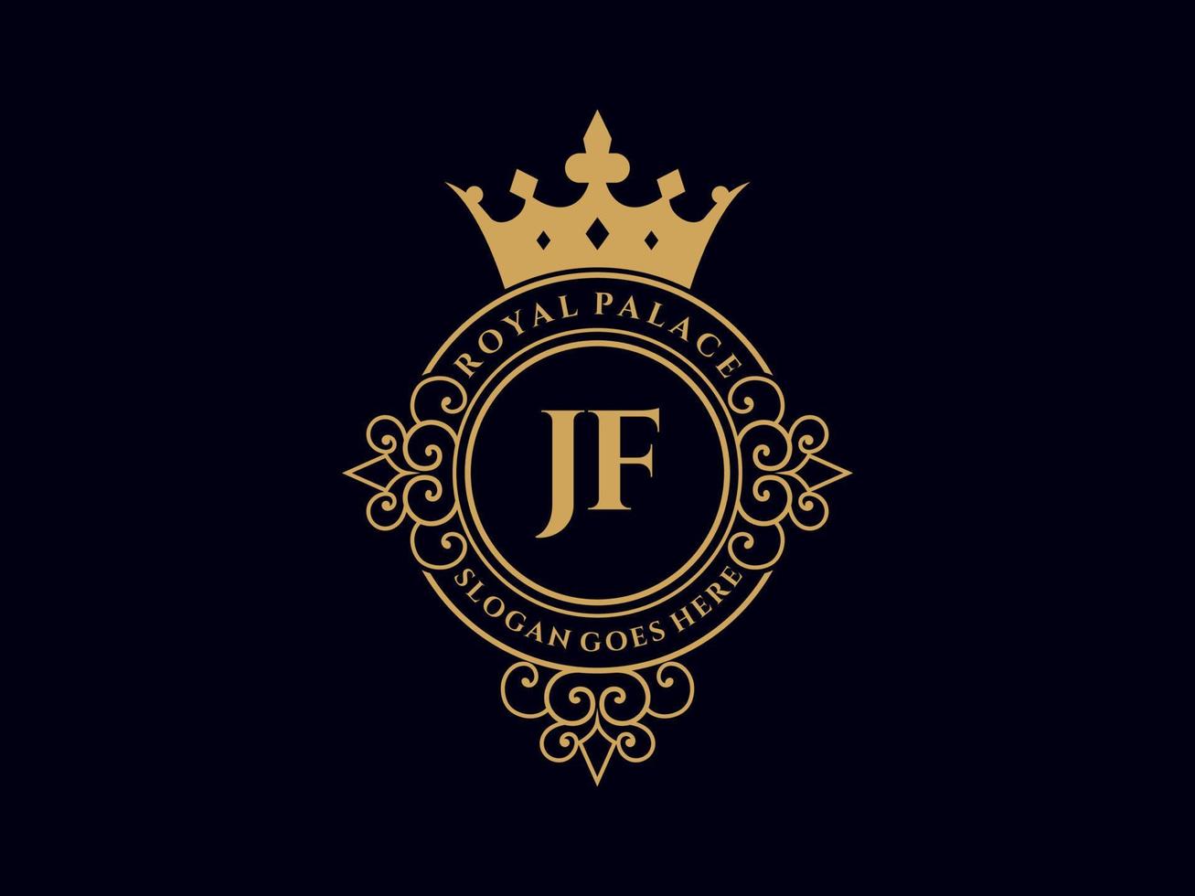 Letter JF Antique royal luxury victorian logo with ornamental frame. vector