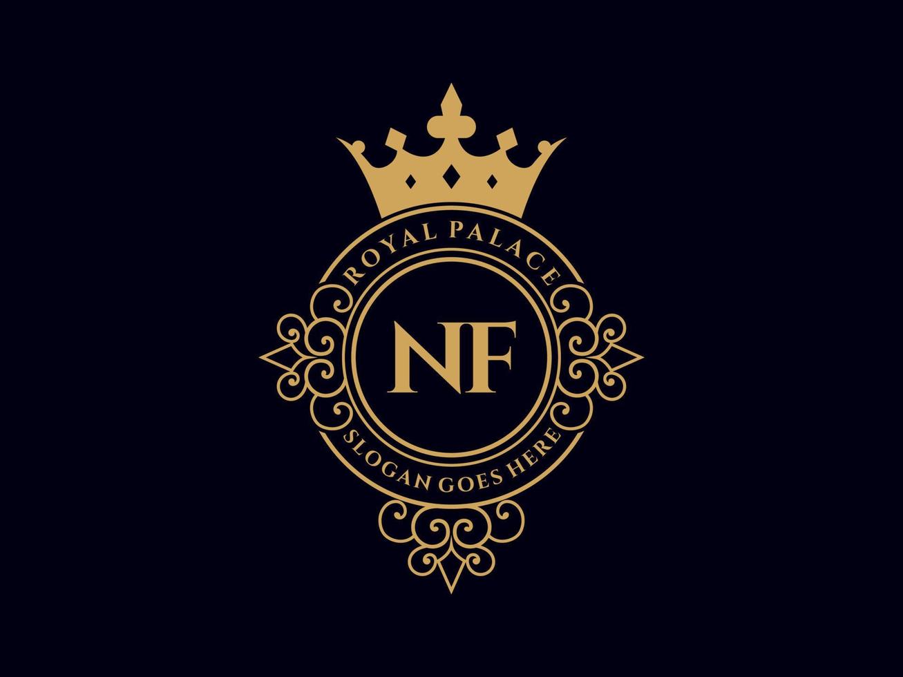 letra nf antiguo logotipo victoriano real de lujo con marco ornamental. vector