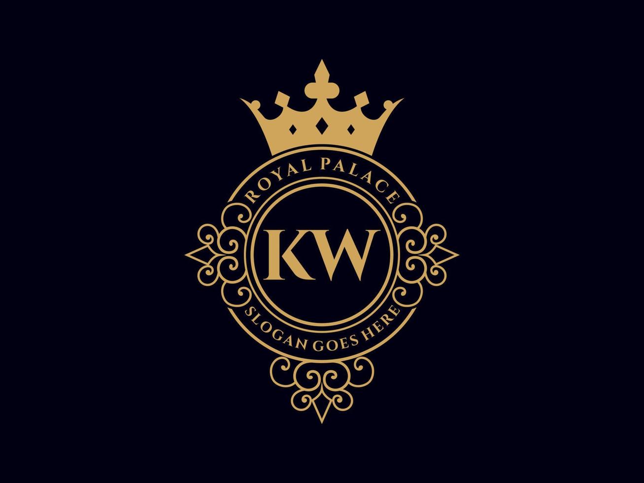 Letter KW Antique royal luxury victorian logo with ornamental frame. vector