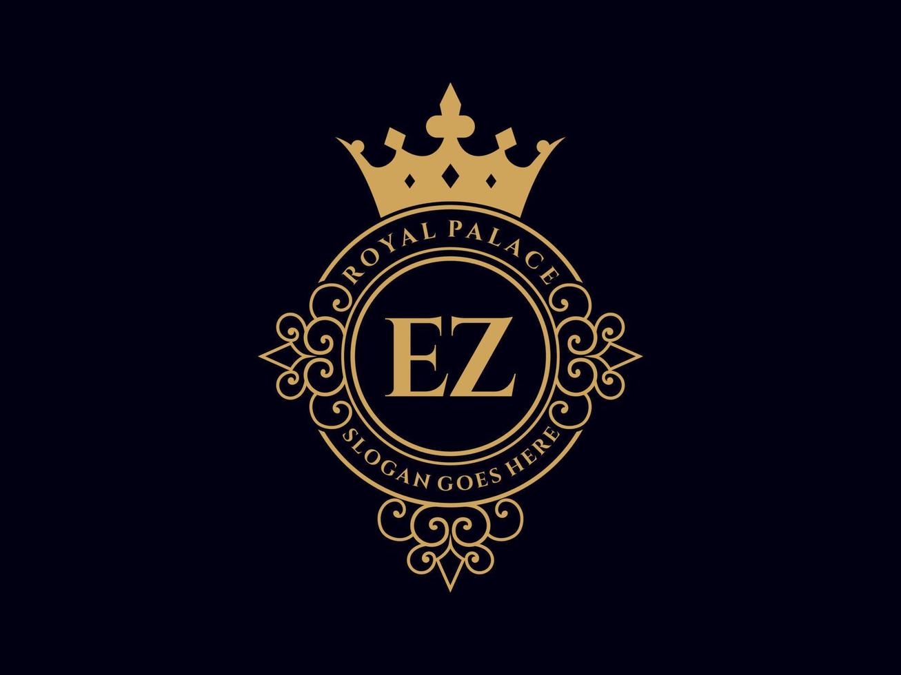 Letter EZ Antique royal luxury victorian logo with ornamental frame. vector