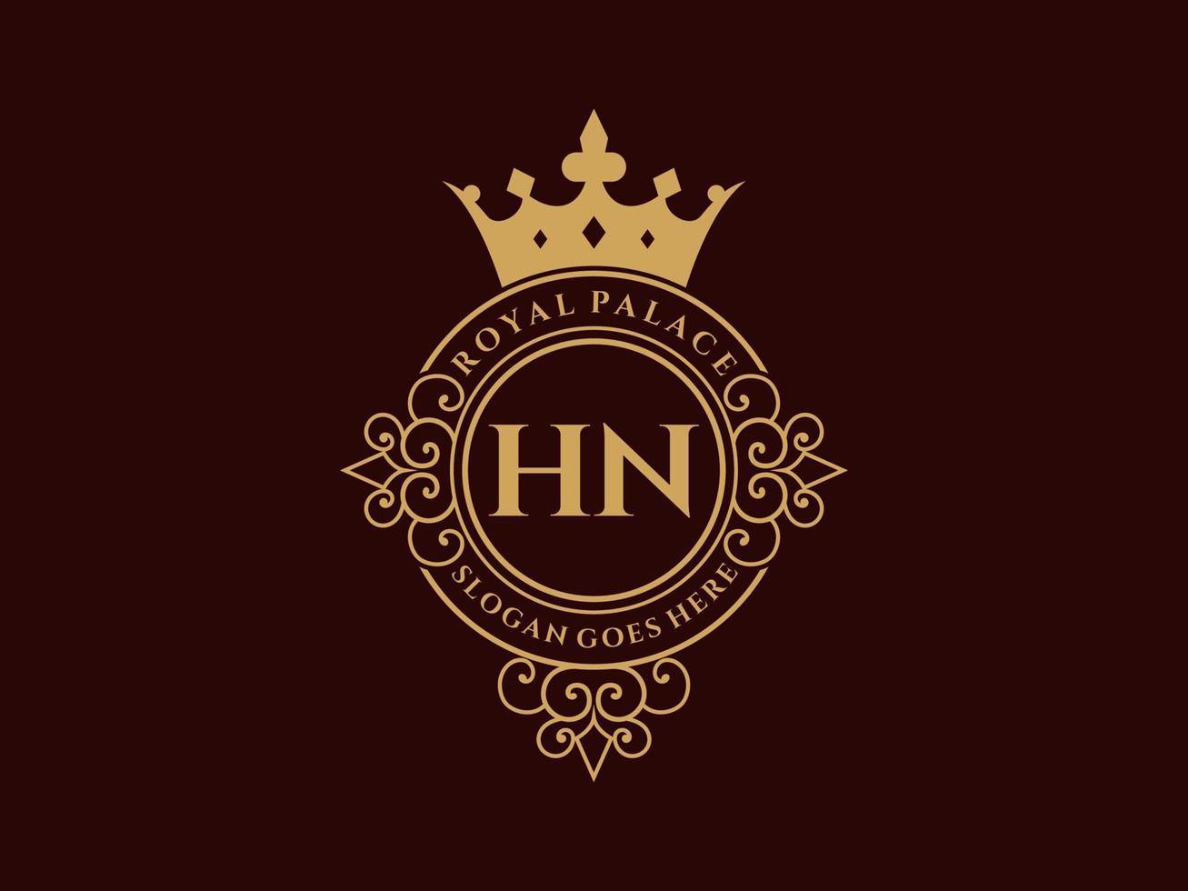 Letter HN Antique royal luxury victorian logo with ornamental frame. vector