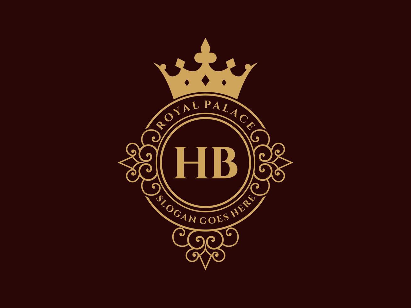 letra hb logotipo victoriano de lujo real antiguo con marco ornamental. vector
