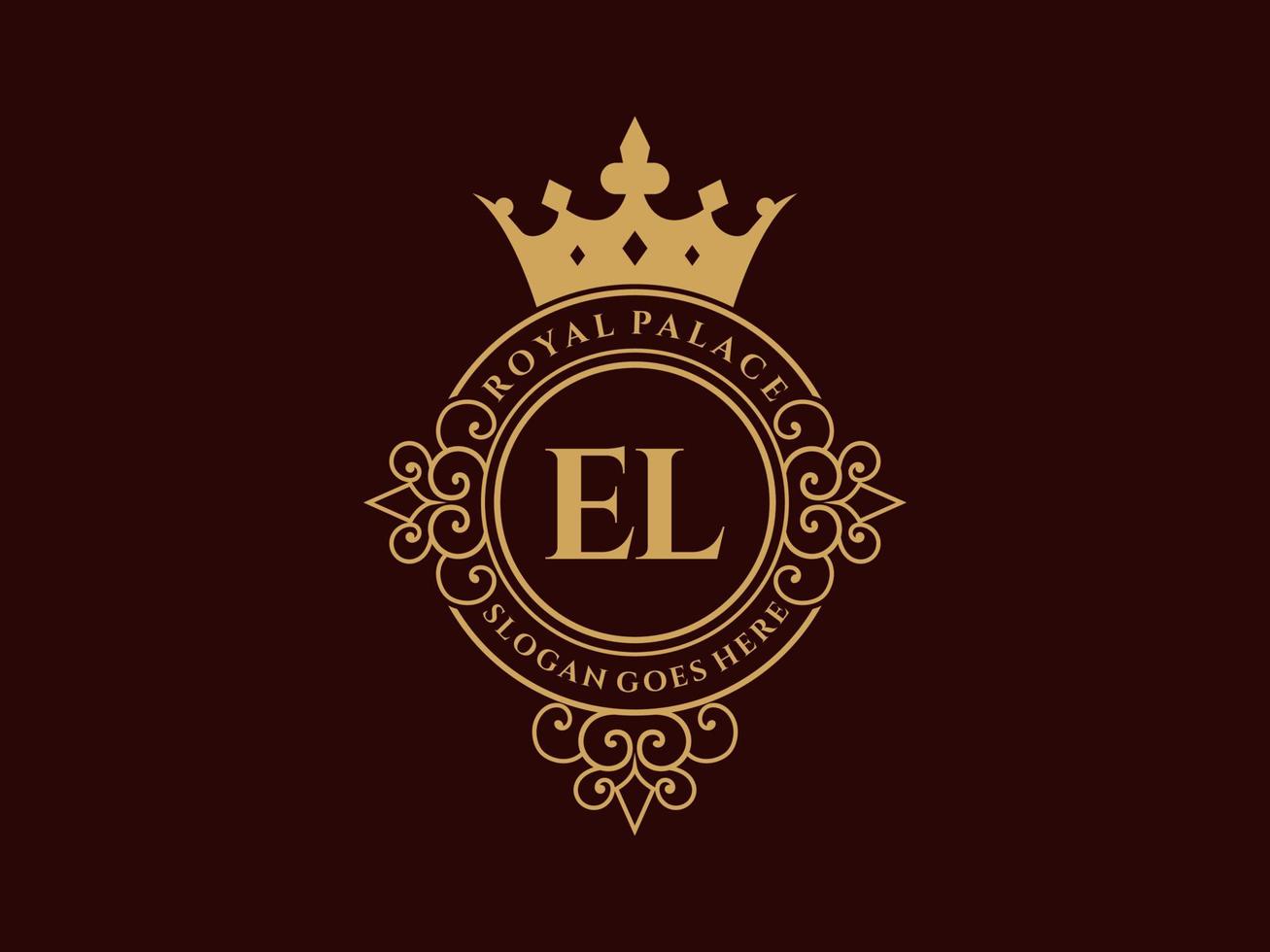 Letter EL Antique royal luxury victorian logo with ornamental frame. vector