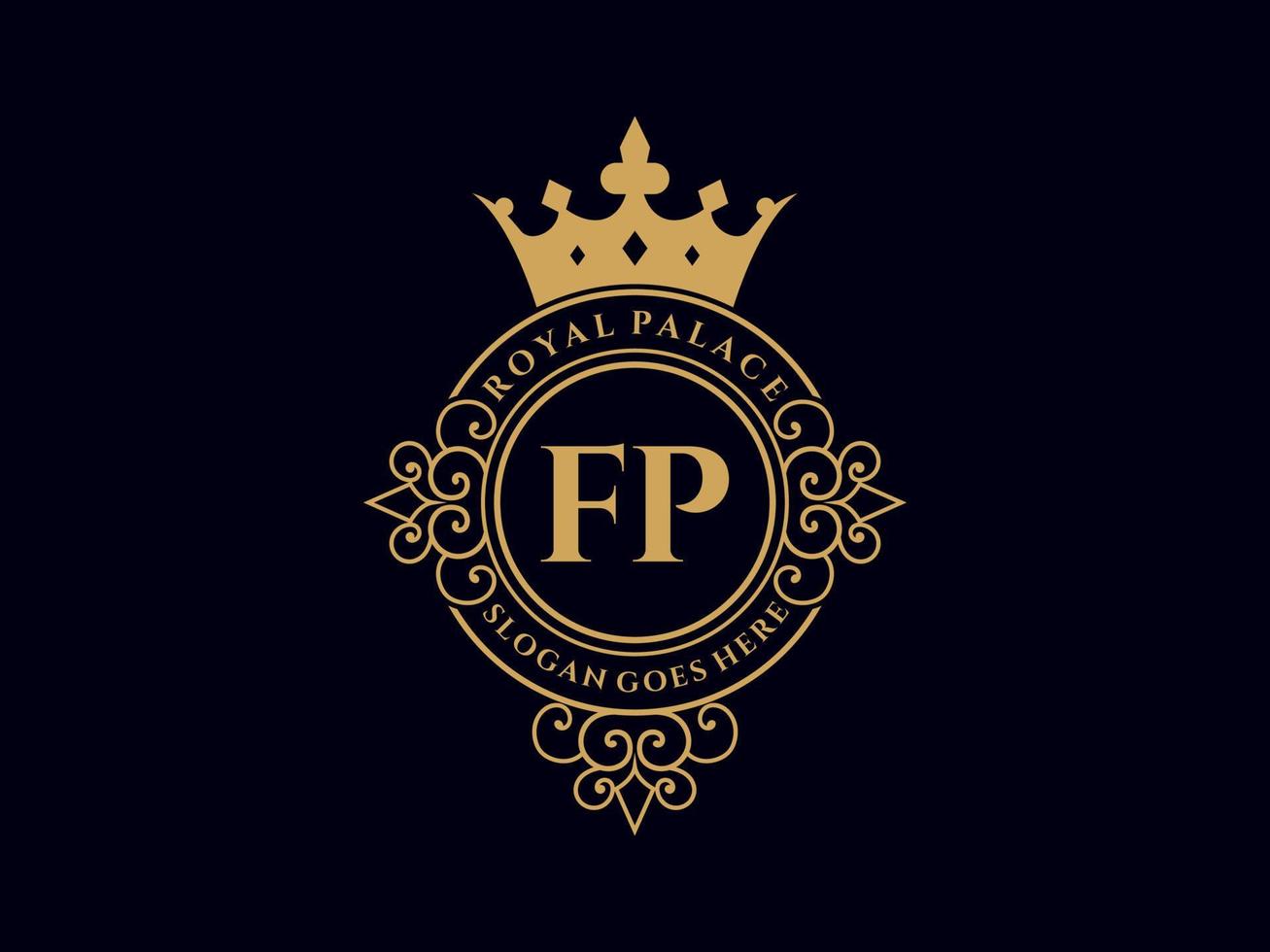 Letter FP Antique royal luxury victorian logo with ornamental frame. vector