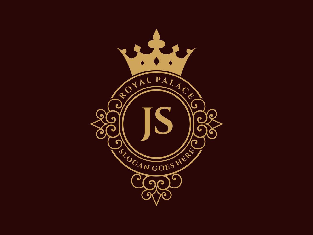Letter JS Antique royal luxury victorian logo with ornamental frame. vector
